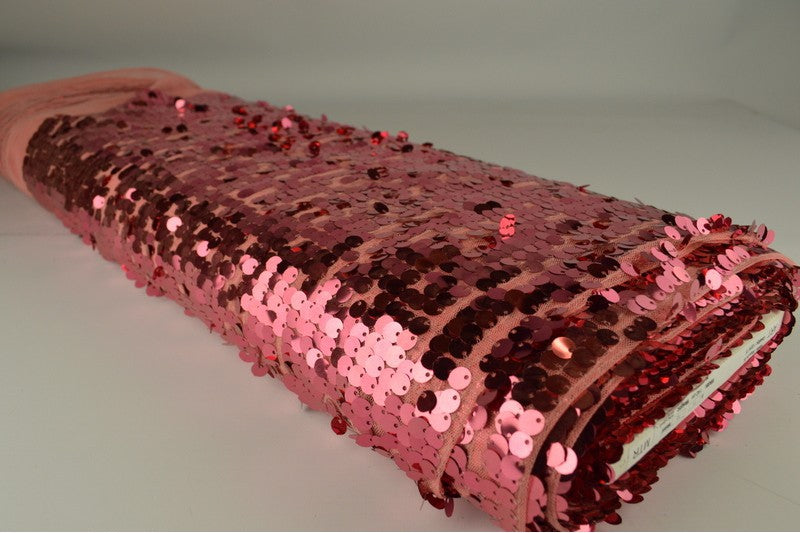 XL paillettenstof op rol – grote pailletten – Zalmroze